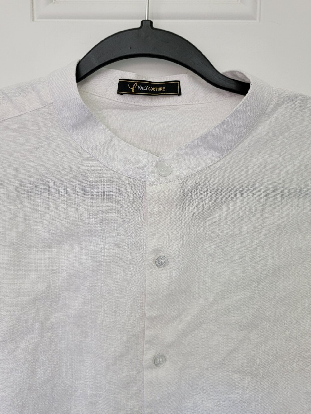 Yaly Couture Men's 100% Linen Collarless Button Down Shirt XL See Measurements - Picture 2 of 8